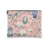 Borsa per il trucco vintage floreale, lanterna blu e pesca, organizer da viaggio per donne, piccola borsa portatile in tela con cerniera, borsa da toilette per la cura della pelle dei festival di