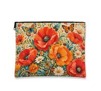Borsa per il trucco vintage floreale, papaveri rossi e farfalle, borsa da viaggio per donne, organizer portatile in tela con cerniera, borsa da toilette primaverile per la cura della pelle, Rosso, 7x9