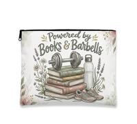 Borsa per il trucco vintage floreale, Powered by Books & Barbells, borsa da viaggio per donne, organizer portatile in tela con cerniera, borsa per la cura della pelle, bianco, 7x9 Inch, Libri