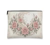 Borsa per il trucco vintage floreale, rosa pesca luna borsa cosmetica da viaggio per donne, elegante organizer in tela con cerniera, borsa da toilette primaverile per la cura della pelle, Pesca, 7x9