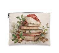 Borsa per il trucco vintage natalizia, astuccio da viaggio per cosmetici con libri ad per donna, organizer portatile per articoli da toeletta per le vacanze, 7x9 pollici