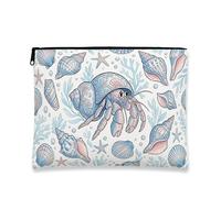 Borsa per il trucco vintage nautica, con granchio eremita blu e conchiglie, borsa da viaggio per donne, organizer portatile in tela con cerniera, borsa da toilette per la cura della pelle estiva da