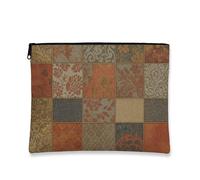 Borsa per il trucco vintage patchwork, borsa da viaggio per cosmetici floreale marrone per donne, piccola borsa portatile in tela con cerniera, borsa da toilette autunnale, Marrone, 7x9 Inch