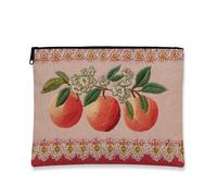 Borsa per il trucco vintage pesca, borsa per il trucco floreale ricamata per le donne, organizer portatile in tela con cerniera, borsa da viaggio per regali di festival, pesca, 7x9 Inch, Pesca