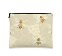 Borsa per il trucco vintage rustica con ape, borsa da viaggio per cosmetici, con motivo a nido d'ape, piccola borsa portatile in tela con cerniera, borsa da toilette primaverile per la cura della