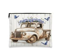 Borsa per il trucco vintage rustica, con crisantemo blu floreale, borsa da viaggio per donne, organizer portatile in tela con cerniera, borsa da toilette primaverile per la cura della pelle, 17,8 x