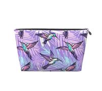 Borsa per il trucco viola con colibrì astratto, trousse da viaggio per articoli da toeletta borsa per il trucco da donna, borsa per il trucco in pelle, graziosa borsa per il trucco, Argento, Taglia