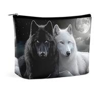 Borsa per il trucco "White & Black Wolves Under Moonlight" per borsetta, borse per donna con cerniera, pochette da viaggio per articoli da toeletta, borse per il trucco, cosmetici