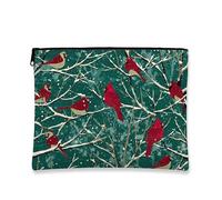 Borsa per il trucco Winter Birds, borsa da viaggio per cosmetici Red Birds per donna, organizer portatile in tela con cerniera, borsa da toilette per le vacanze 7x9 pollici