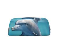 Borsa per il trucco Winter the Dolphin, borsa da viaggio per articoli da toilette, astuccio grande per matite per uomo e donna, portamonete in pelle con cerniera.