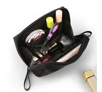 Borsa Per Il Trucco Women Cosmetic Bag Solid Color Korean Style Makeup Bag Pouch Toiletry Bag Waterproof Makeup Organizer Case Luxury Bag Borsa Cosmetica(Black)
