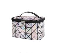 Borsa Per Il Trucco Women PU Sequin Makeup Bag Fashion Square Travel Portable Storage Toiletries Bag Cosmetic Storage Tote Waterproof Make-Up Cases Borsa Cosmetica(Silver)