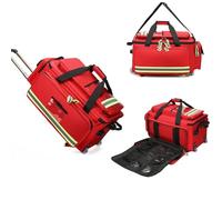 Borsa per kit di pronto soccorso, portatile, per emergenze mediche, grande capacità, con scomparti, borsa medica con ruote per un facile trasporto, Rosso