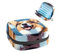 Borsa per kit mestruale per ragazze donne signore, simpatico cane Corgi 1032, sacchetti per lo smaltimento degli assorbenti igienici, grande capacità con cerniera