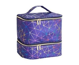 Borsa per la conservazione dello smalto, borsa per il trucco, organizer per unghie, doppio strato, scomparto in spugna per 30 bottiglie (15 ml), per smalto gel e, Blu, vedi descrizione, Vedi