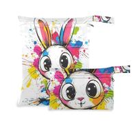 Borsa per la lavanderia riutilizzabile con grazioso coniglio, confezione da 2, essenziale da viaggio per volare, con manici per yoga