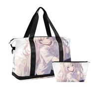 Borsa per la notte con capelli lunghi Anime Girl Carry on Weekender con tasca bagnata Cinghia regolabile Borsa da allenamento sportiva per aereo, viaggi multifunzionale, per uomini e donne