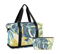 Borsa per la notte con foglie di palma verde acquerello con tasca bagnata tracolla regolabile borsa da viaggio borsa da palestra per yoga multifunzionale per uomini donne