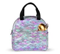 Borsa per la preparazione dei pasti con scaglie di sirena colorate, tasche laterali, porta pranzo riutilizzabile, per adulti, lavoro, picnic