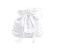 Borsa per la Prima Comunione per Ragazze Dolly Bag - Borsa da sposa e damigella d'onore in raso bianco con strass - Borsa con coulisse per denaro e rosario per bomboniere e occasioni speciali