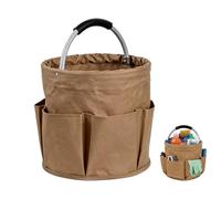 Borsa per la Pulizia Universale, Organizer per Prodotti per la Pulizia con 6 Tasche Esterne, Cestino Porta Attrezzi con Manico, Borsa per Attrezzi da Giardino, la Casa, I Picnic, Casa, Color Cachi