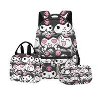 Borsa per la scuola per ragazze, simpatico zaino per cartoni animati, set di tre pezzi, tra cui zaino, borsa per il pranzo, custodia per matita(T)
