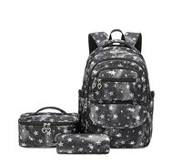 Borsa per la scuola per studenti delle scuole elementari e medie carino stampato zaino pranzo borsa portapranzo borsa portapenne, set di tre zaini per, Nero , Taglia unica, Zaini
