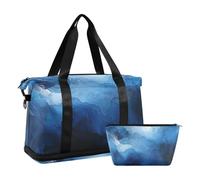 Borsa per la spesa blu sfumata, borsa per week-end/notte, con borsa per cosmetici da yoga, set da 2 pezzi, graduato blu, 1 taglia, Blu graduato, 1 size