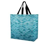 Borsa per la spesa, borsa per la spesa con stampa di onde blu, unisex, borsa per la spesa portatile, pieghevole, riutilizzabile, bianca, 40 x 40 x 16 cm, bianca, 40 x 40 x 16 cm
