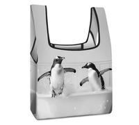 Borsa per la spesa con due pinguini nella vasca da bagno, divertente, riutilizzabile, con stampa, pieghevole, lavabile, leggera, con manico