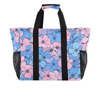 Borsa per la spesa con fiori rosa e azzurri, pieghevole, impermeabile, con manici, per auto