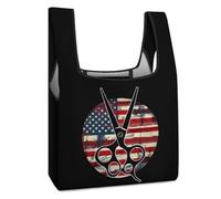 Borsa per la spesa con forbici per capelli, bandiera americana, divertente, riutilizzabile, stampata, pieghevole, lavabile, leggera, con manico