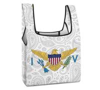Borsa per la spesa con motivo cachemire con bandiera delle Isole Vergini e Isole Vergini stampate, pieghevole, lavabile, leggera, con manico