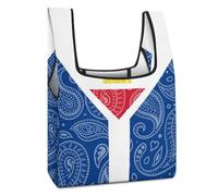 Borsa per la spesa con motivo cachemire con bandiera francese Saint Martin, divertente, riutilizzabile, borsa per la spesa, pieghevole, lavabile, leggera, con manico
