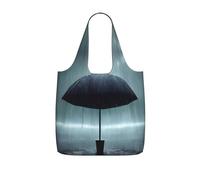 Borsa per la spesa con ombrello nero sotto la pioggia, leggera, riutilizzabile, pieghevole, per generi alimentari, zaino da viaggio da 25 litri con coulisse, per lavoro e palestra