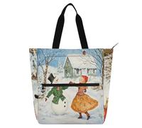 Borsa per la spesa con pupazzo di neve che balla nel paese delle meraviglie invernale per bambini, ragazzi e ragazze, borsa per la spesa gotica grande, riutilizzabile, con cerniera, per università