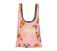 Borsa per la spesa con stampa di carlino e pizza, pieghevole, riutilizzabile, leggera, per la spesa, viaggi, spiaggia, ecologica, compatta