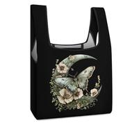 Borsa per la spesa con stampa di falena e luna e fiori, riutilizzabile, lavabile, leggera, con manico