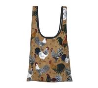 Borsa per la spesa con stampa di gallo e pollo, pieghevole, riutilizzabile, leggera, per la spesa, viaggi, spiaggia, ecologica, compatta