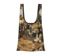 Borsa per la spesa con stampa di pollo e gallo, pieghevole, riutilizzabile, leggera, per la spesa, da viaggio, spiaggia, ecologica, compatta