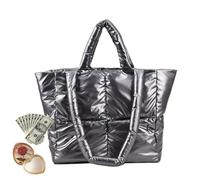 Borsa per la spesa da donna - Borsa a tracolla imbottita trapuntata morbida e leggera, borsa hobo da donna alla | borsa quotidiana con grande capacità per il lavoro, grigio, descrizione