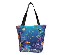 Borsa per la spesa da donna, con Museo del Louvre a Parigi, grande capacità, adatta per shopping, gite in spiaggia e fitness, Colorato Mondo Sottomarino, Taglia unica