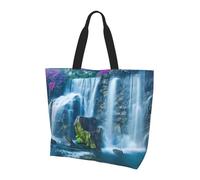 Borsa per la spesa da donna con stampa romantica con scritta "Bicycle under heart tree", borsa per la spesa e borsa a tracolla essenziale per pendolarismo e shopping, Bella cascata blu alle Hawaii
