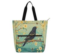 Borsa per la spesa europea con motivo Starling Birds per bambini, per ragazzi, ragazze, adulti, robusta, riutilizzabile, con tasche con cerniera, per scuola, lavoro, viaggi, arcobaleno