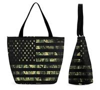 Borsa per la spesa grande riutilizzabile con bandiera americana con stampa mimetica Borsa tote da donna con stampa personalizzata
