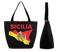 Borsa per la spesa grande riutilizzabile con bandiera della Sicilia, borsa tote con stampa personalizzata per donna