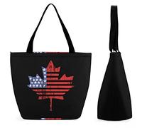 Borsa per la spesa grande riutilizzabile con bandiera in acero USA Canada Borsa tote con stampa personalizzata per donna