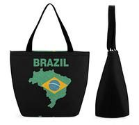 Borsa per la spesa grande riutilizzabile con mappa della bandiera vintage del Brasile Borsa tote con stampa personalizzata per donna