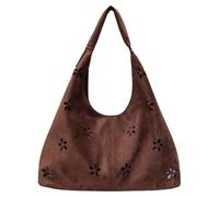 Borsa per la spesa in finta pelle scamosciata da donna, grande capacità, con design floreale, colore solido, per il lavoro scolastico per la scuola, caffè, 380.00 x 110.00 x 380.00 mm