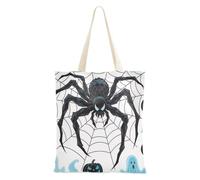 Borsa per la spesa in tela con ragnatela arrabbiata con stelle e ragnatela nera e blu, da donna, con tasche con manici, riutilizzabile, regalo di nozze